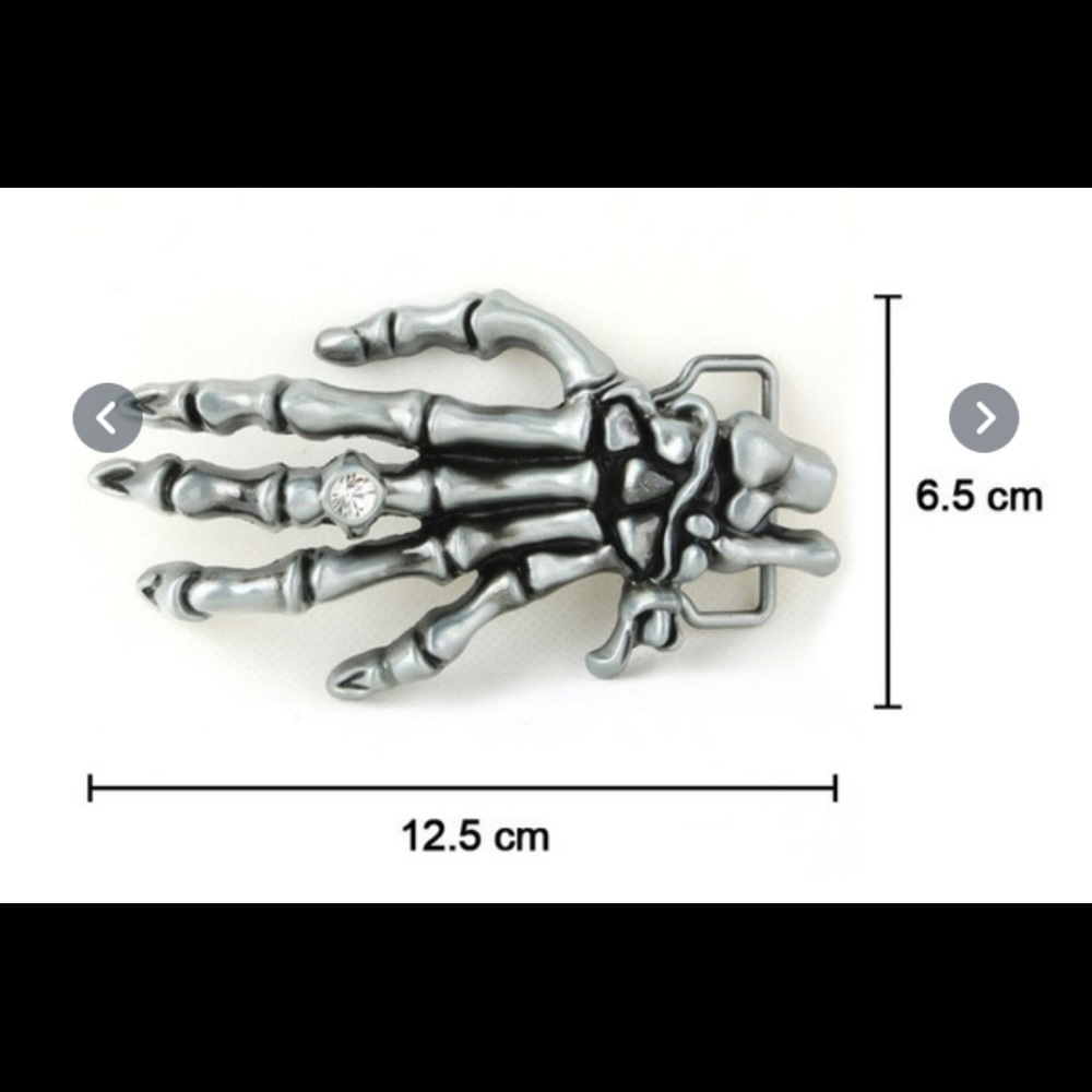 Skeleton hand belt buckle with rhinestone
